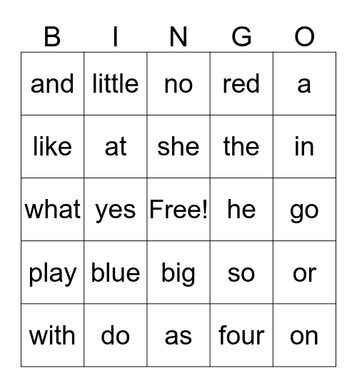 Word Wall Bingo Card