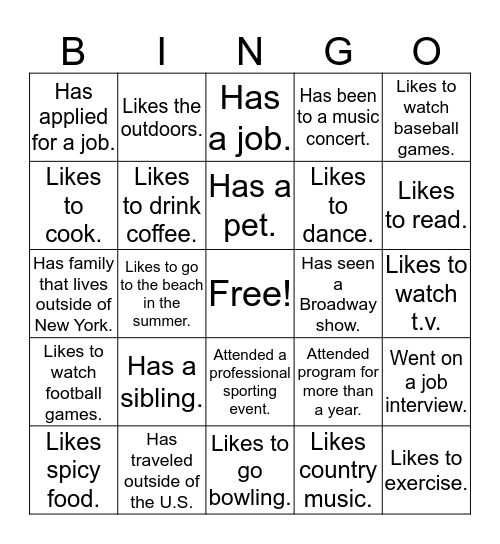 People Bingo Card