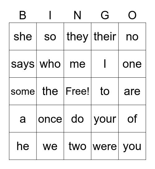 TRICKY WORDS Bingo Card