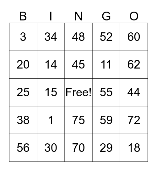 Untitled Bingo Card