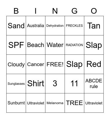 Yr7 - Sunsmart Bingo Card