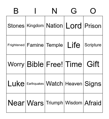 Luke 21:5-19 Bingo Card