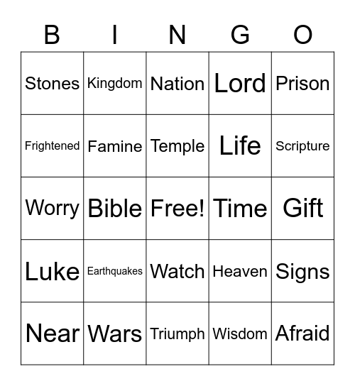 Luke 21:5-19 Bingo Card