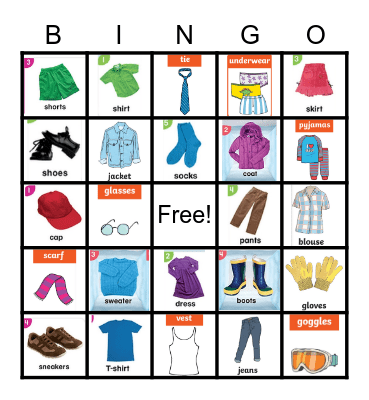 Clothes Bingo Card