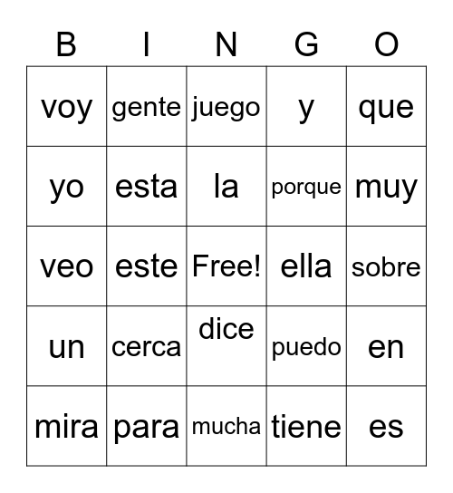 Palabras de uso frecuente Bingo Card