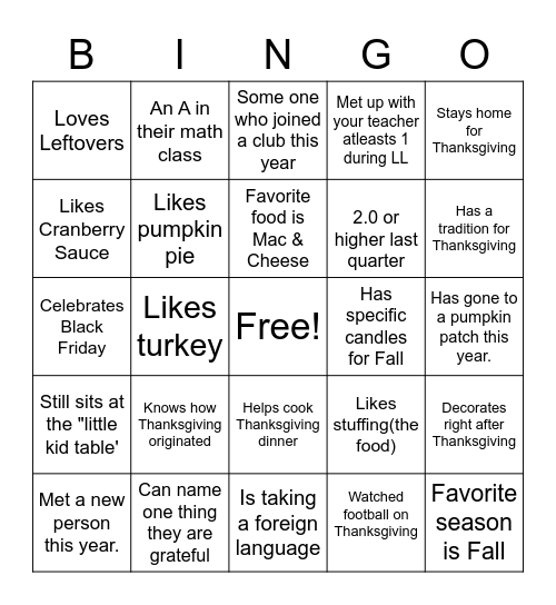 Thanksgiving/Update Bingo Card