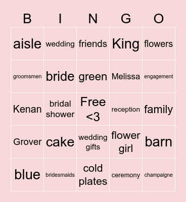 Melissa's bridal shower Bingo Card