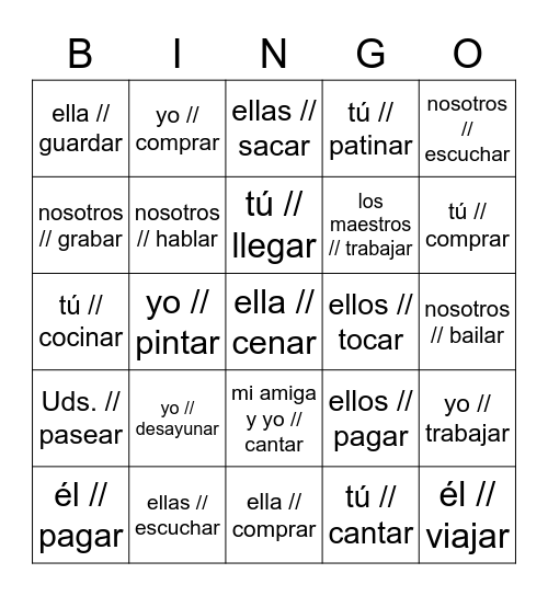 El pretérito de verbos -AR Bingo Card