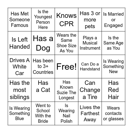 Find the Guest Bingo Card