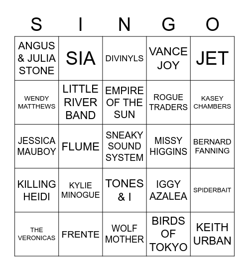 781 AUSSIE ARTISTS MIXED Bingo Card