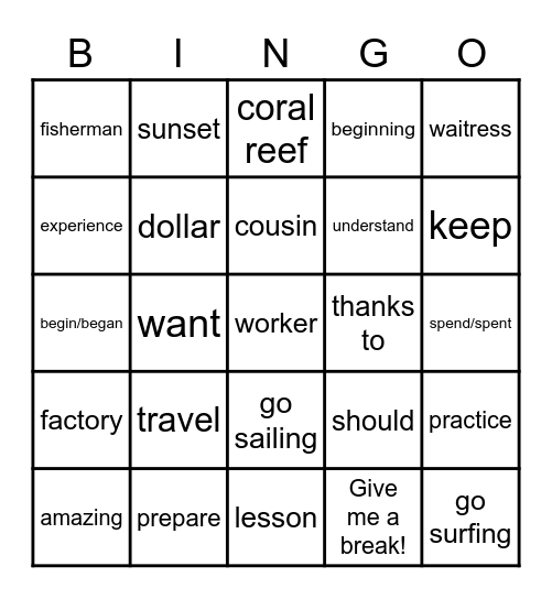 111-1 G8 L4 Vocab Bingo Card
