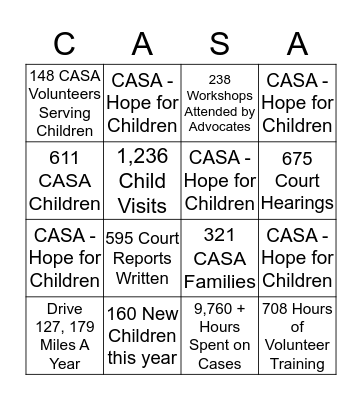 CASA - Hope for Children Bingo Card