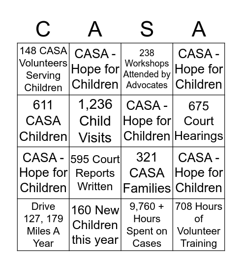 CASA - Hope for Children Bingo Card