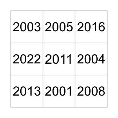 Years Bingo Card