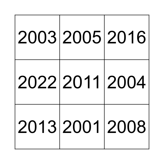 Years Bingo Card