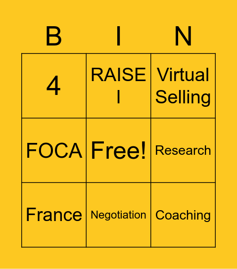 Sales Training Bingo Card