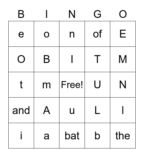 Letters & Sight Words Bingo Card