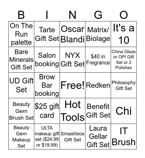 ULTA Bingo Card
