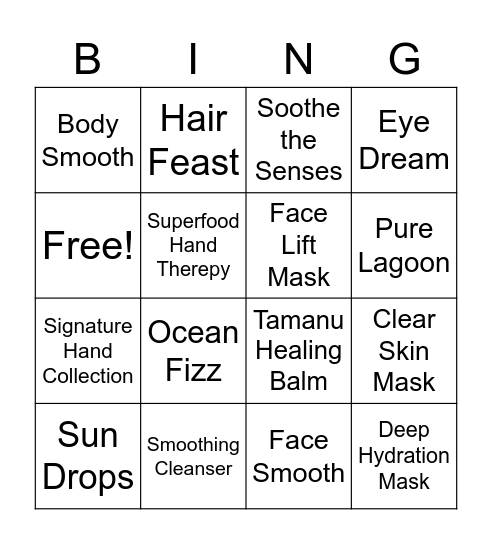 Tropic Bingo Card