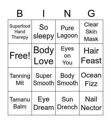 Tropic Bingo Card