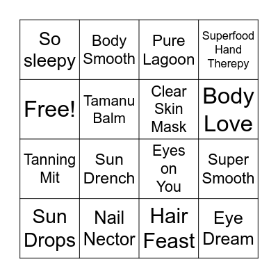 Tropic Bingo Card