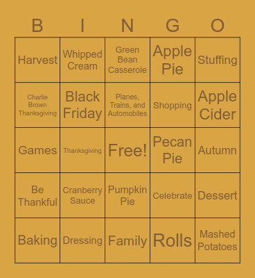 Thanksgiving Bingo Card