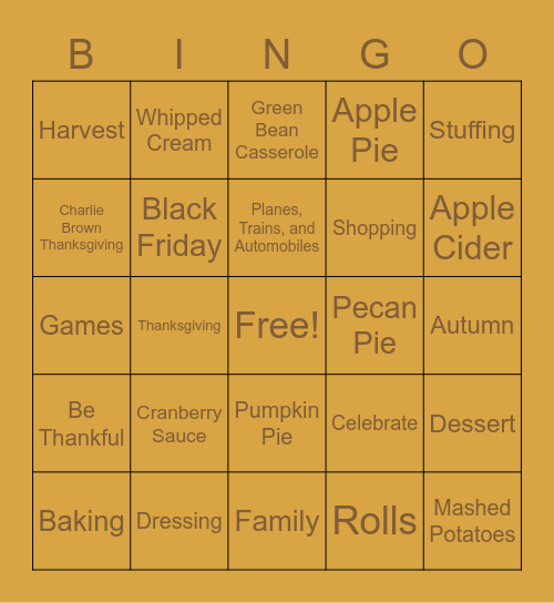 Thanksgiving Bingo Card