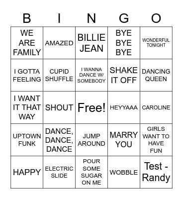 Wedding Music Bingo Card