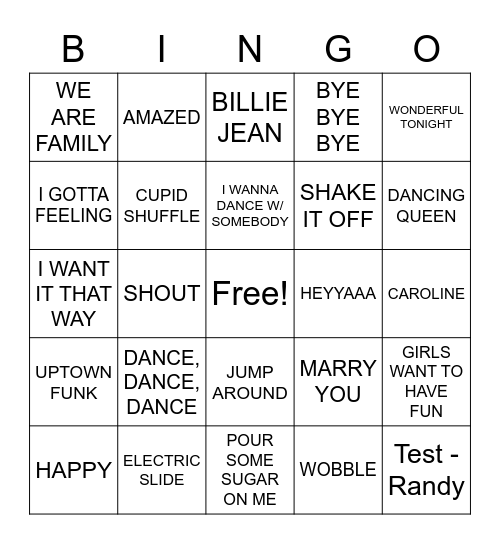 Wedding Music Bingo Card
