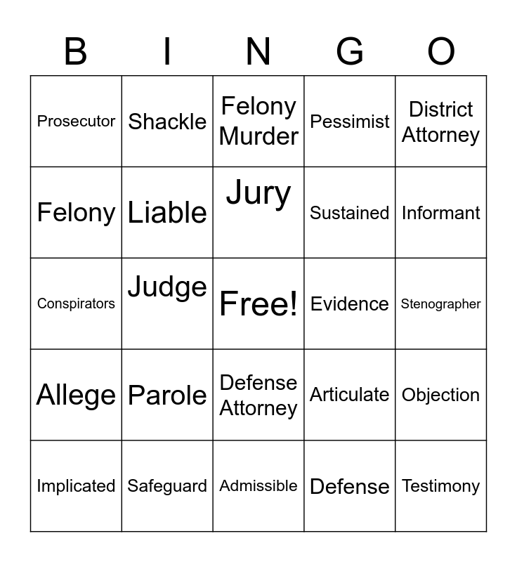 Legal Lingo Bingo Card