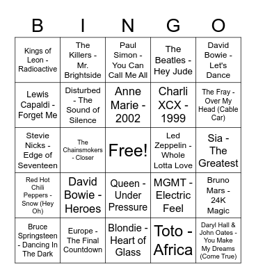 Musical Bingo Card