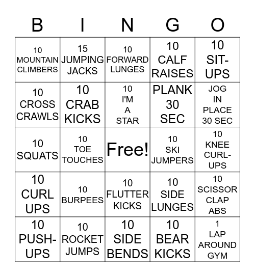 FITNESS BINGO Card