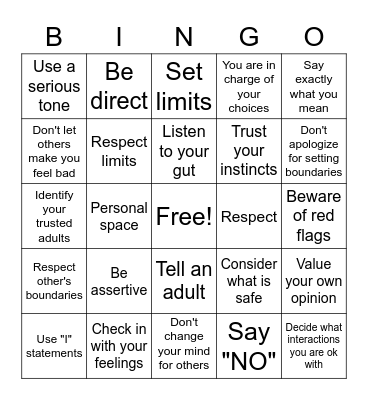 Healthy Boundaries Bingo Card