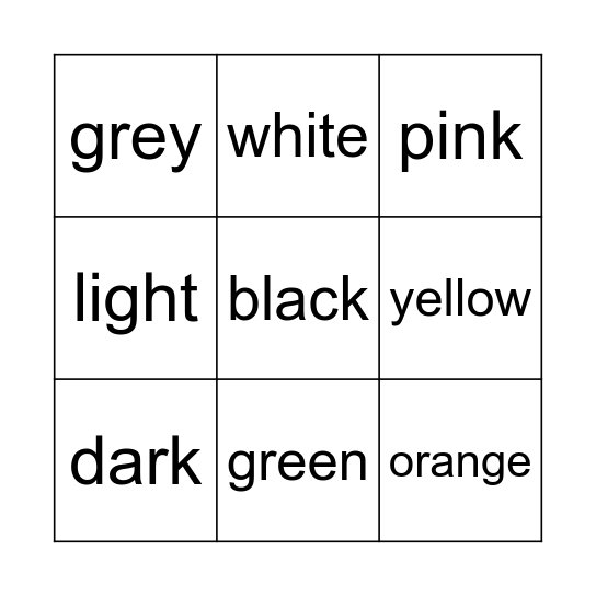 Colours Bingo Card