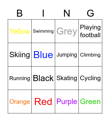 Colors and words Bingo Card