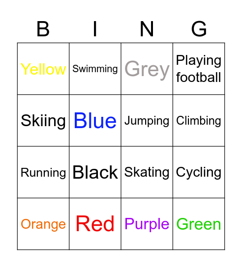 Colors and words Bingo Card