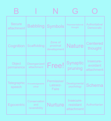 Developmental Psych Bingo Card