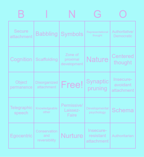 Developmental Psych Bingo Card