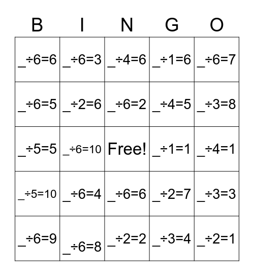 Divison Bingo! Bingo Card