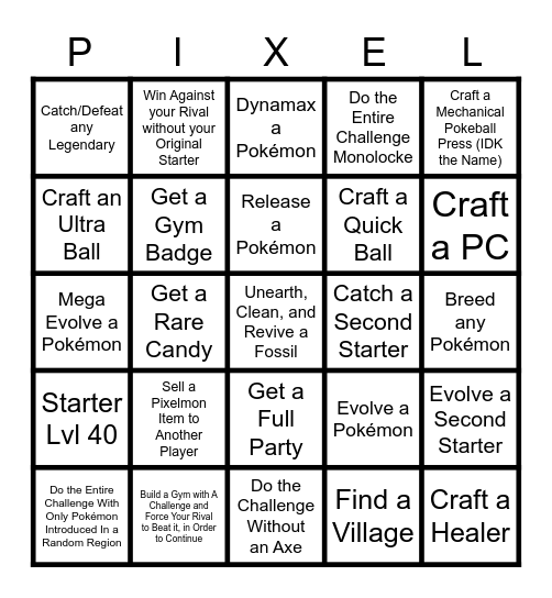 Pixelmon Bingo Card