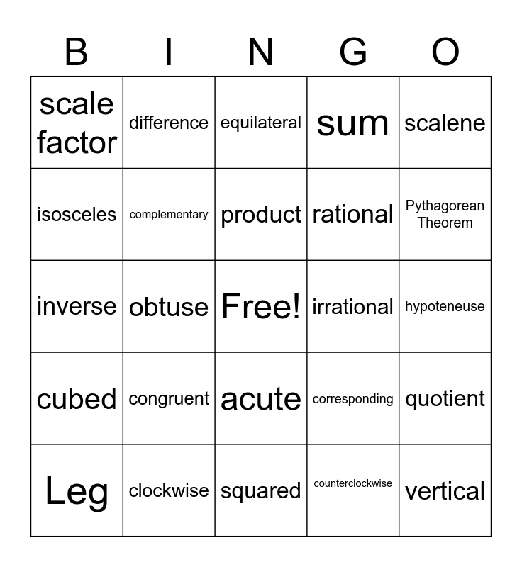 Unit 3 Vocab Review Bingo Card