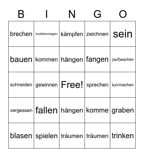 Bingo Deutsch 2 Bingo Card