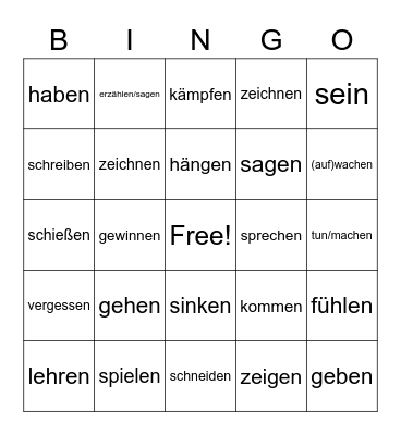 Irregular verbs – Deutsch Bingo Card