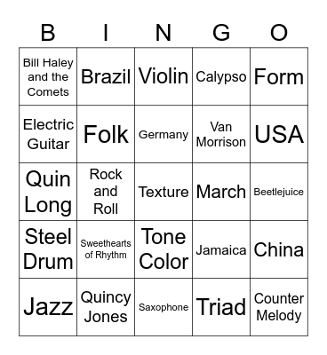 Music Unit 1 Jeopardy/Bingo Game Bingo Card