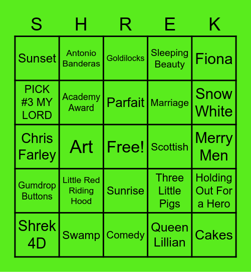 ShrekParty Bingo Card