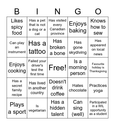 WIL Team Bingo Card