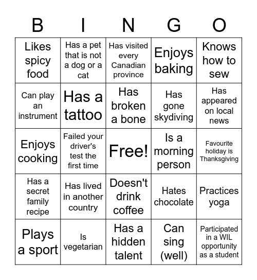 WIL Team Bingo Card