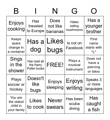 Get To Know Your Family Bingo Card