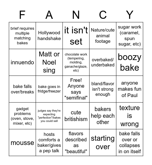 Patisserie Week 2022 Bingo Card