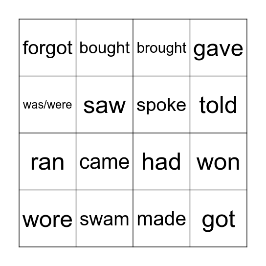 Irregular verbs Bingo Card